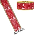5cm wide red Christmas ribbon with white reindeer and snowflake prints and gold wired edges - 2m / Red Fabric Gold Edge