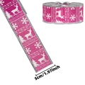 5cm wide rose pink faux linen Christmas ribbon with white reindeer and snowflake prints - 2m / Rose Red Fabric Silver Edge