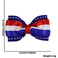 Striped bow hair clip with US flag colors and gold stitching, 6.5cm size details - Red White Blue Navy
