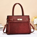 Elegant burgundy leather and suede handbag with gold hardware for daily commuting - Burgundy