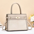 Elegant beige satchel handbag with golden hardware and adjustable strap for daily use - Khaki