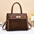 Brown leather and suede patchwork crossbody handbag with gold twist-lock and top handle - Brown