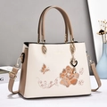 Sac à main élégant de style chinois avec broderie pivoine et bandoulière réglable - Kaki