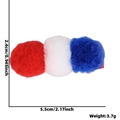 Patriotic red white and blue plush ball hair clip with detailed size measurements - Red White Blue Pompom Style
