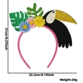 Toucan Hawaii party headband with tropical flowers and measurements 21x22.2cm - Toucan & Monstera Leaf