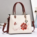 Sac à main en cuir blanc avec broderie de pivoine rouge et bandoulière amovible - Bordeaux