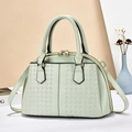 Mint green textured tote bag with top handles and detachable strap for daily commute - Green