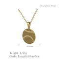 Golden stainless steel baseball pendant necklace with textured surface and sporty style - Baseball