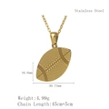 Detailed view of a golden stainless steel rugby ball pendant necklace with O-chain - Rugby Ball