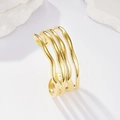 Polished gold multi-layer wavy open cuff bracelet made of stainless steel for women - Gold Lines (LB1003)
