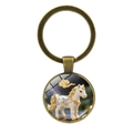 Portachiavi zodiaco cavallo in bronzo con pony bianco e nuvole d'oro sotto vetro - Cavallo (Bronzo-7)
