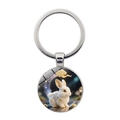 Portachiavi zodiaco in argento con coniglio bianco e nuvole in ciondolo tondo - Coniglio (Argento-4) / Argento