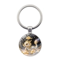 Portachiavi zodiaco in argento con drago 3D all'interno di un ciondolo metallico - Drago (Argento-5)