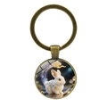 Portachiavi con coniglio dello zodiaco bronzato e ciondolo in vetro luna cosmica - Coniglio (Bronzo-4)