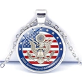 Detail of the US 250th anniversary necklace featuring eagle and flag on glass pendant - Bald Eagle and Liberty Bell Combo Style (JY9671-10)