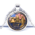 Detail of USA 250th Anniversary necklace with flag and Statue of Liberty pendant - Patriotic Illustration and Capitol Style (JY9671-9)