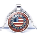 Detailed macro view of US 250th anniversary necklace with silver chain on white background - Flag and 13 Colonies Badges Style (JY9671-7)
