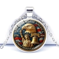USA 250th anniversary necklace featuring eagle and liberty bell on a silver round pendant - Bald Eagle and Statue of Liberty Style (JY9671-6)