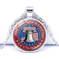 US 250th Anniversary pendant necklace with Liberty Bell and USA flag in silver chain - Liberty Bell and Flag Background Style (JY9671-5)