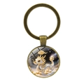 Portachiavi in bronzo con ciondolo in vetro e illustrazione di drago 3D bianco e oro - Drago (Bronzo-5)