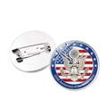 Vista dettagliata dei due lati della spilla in metallo per il 250° anniversario degli USA - Stile Emblema Nazionale e Campana della Libertà (Argento)