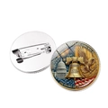 Front and back view of the USA 250th Anniversary commemorative pin badge with safety pin - Capitol and Liberty Bell Style (Silver)