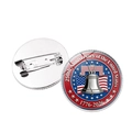 Vista fronte e retro della spilla commemorativa in metallo per il 250° degli USA - Stile Testo Circolare Campana della Libertà (Argento)