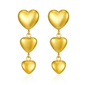 Elegante goldfarbene gestufte Herz-Ohrhänger mit hochglanzpoliertem Metall-Finish für Damen - Dreifach 3D Herz Gold Stil (LE3775)