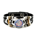 Dettaglio bracciale in pelle multistrato con ciondolo in vetro aquila 250° USA - Stile Emblema Nazionale Aquila Calva (JY9682-10)