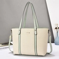 Minimalist large-capacity woven tote bag with mint green straps for daily commute - Green
