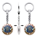 Three-angle view of silver alloy keychain for US 250th Anniversary with glass dome pendant - Sea Eagle and Lady Liberty (JY9683-12)