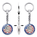US 250th anniversary metal keychain with eagle seal and glass pendant shown in three views - Great Seal Eagle Pattern (JY9683-10)