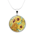 Καλλιτεχνικό κολιέ με μενταγιόν Van Gogh Sunflowers και ασημένια αλυσίδα φιδιού - Ηλιοτρόπια Παραλλαγή 1 (JY0007-9)