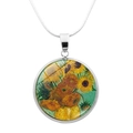 Λεπτομέρεια μενταγιόν Van Gogh Sunflowers από γυαλί με ασημένια αλυσίδα λαιμού - Ηλιοτρόπια (JY0007-6)