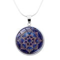 Close-up of a silver mandala pendant necklace with blue nebula background and snake chain - Gold Starry Sky Mandala (JY0005-9)