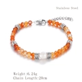 Bracciale di perle arancioni con pietra naturale e perla, chiusura in acciaio inossidabile - Perline Sfaccettate Arancioni Con Perla (LB1044 Argento)