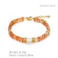 Bracciale in pietre naturali arancioni con perla d'acqua dolce e acciaio inossidabile - Perline Sfaccettate Arancioni Con Perla (LB1044 Oro)