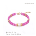 Bracelet perlé rose rouge fait main avec perle turquoise blanche et fermoir en acier doré - Perles Facettées Rose Vif Avec Perle (LB1063 Or)