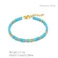 Bracelet perles turquoise naturelle avec fermoir doré en acier inoxydable et design léger 3.1g - Perles Facettées Bleu Ciel (LB1068 Or)
