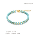 Bracelet en perles de turquoise naturelle avec fermoir en acier inoxydable doré, 5,17g et 20cm - Perles Rondes Plates Bleu Ciel (LB1069 Or)