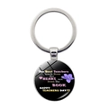 Close-up of silver keychain with Best Teachers heart message and floral design - Black Background Heart Flower (JY0038-12)