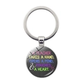 Silver teacher gift keychain with glass quote A Teacher Takes a Hand, Opens a Mind - Colorful Chalk Hand-drawn Style (JY0038-3)