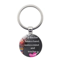 Macro view of teacher gift keychain with glass gem and inspirational quote on white background - Apple and Pencil Education Theme (JY0038-5)