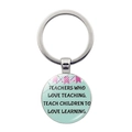 Detail of silver teacher keychain with inspirational quote on green polka dot background - Light Green Polka Dot Background (JY0038-6)