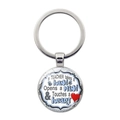 Silver teacher appreciation keychain with heart palm graphic and glass dome pendant - Blue and White Appreciation Theme (JY0038-9)