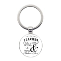 Detailed close-up of a silver teacher appreciation keychain with inspirational text - White Disc Appreciation Quote (JY0038-10)