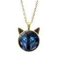 Vintage bronze necklace with a mystical blue-eyed wolf pendant and cat-ear decorative design - Bronze