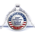 Silver commemorative 250th anniversary of the United States glass pendant necklace - Anniversary Text and Rope Border Style (JY9671-3)