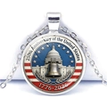 USA 250th anniversary necklace featuring the Capitol and Liberty Bell on a glass pendant - Capitol Building and Liberty Bell Style (JY9671-4)