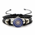 Bracelet multicouche en cuir avec mandala de yoga, cordes tressées et perle de verre - Mandala Bleu Violet (JY0078-1)